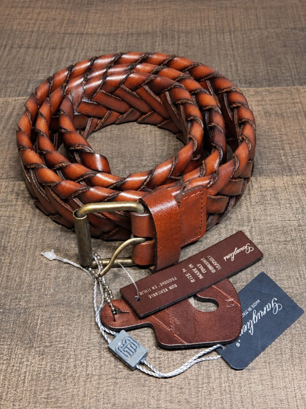 NWT Garuglieri Italy Braided Leather Belt Size M Brown Woven Deadstock VTG Y2K